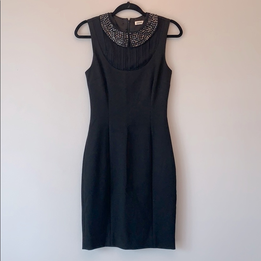 L'AGENCE Sheath Sequin Silk Collar Dress Black 4